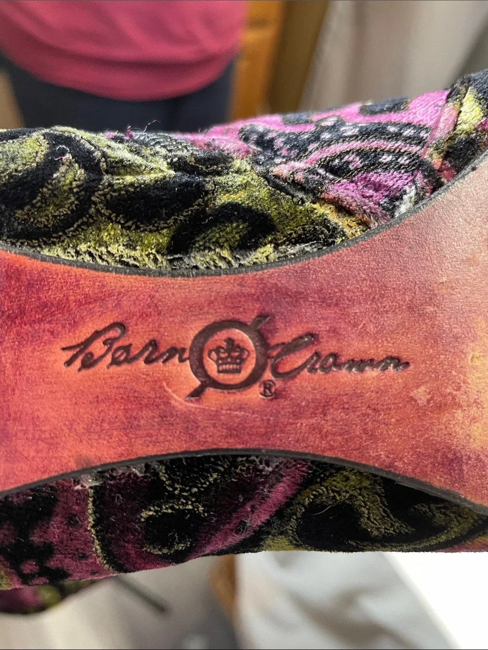 Born Pink Velvet Over-the-Knee Boots with Black and Gold Paisley
